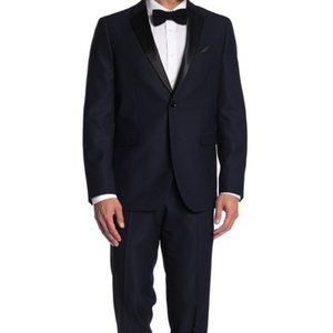 Micro Diamond Pattern Notch Satin Lapel Tuxedo